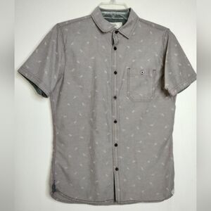 Free Planet (Size M) Men's Gray Print Cotton Blend Button Down Front SS Shirt